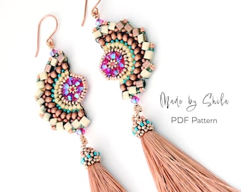 Beaded Earrings Pattern PDF • Seed Bead Tutorial • Herringbone Bead Weaving • Crystal Earrings
