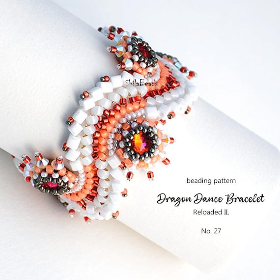 Pattern Tutorial - Bracelet Jewelry making with Seed beads and Crystals Step-by-step PDF Instant download - Dragon Dance II. Bracelet No 27
