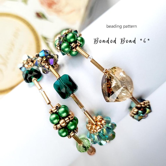 Jewelry making - Beading Pattern Tutorial Step by step INSTANT download PDF - Beaded Bead * 6 *