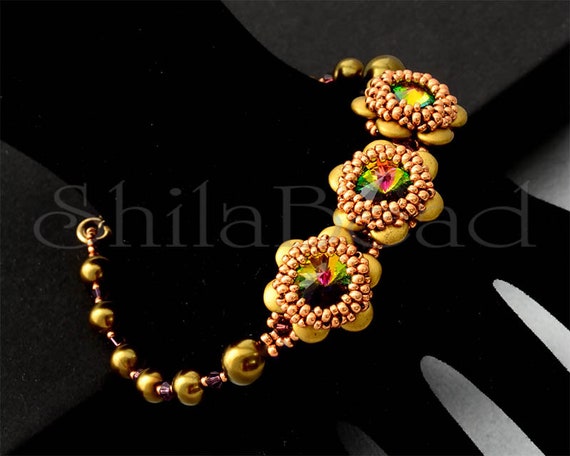 Pattern Tutorial - Bracelet Jewelry making with Seed and Lentil beads Crystals Step-by-step PDF Instant download - FLOW3R Bracelet No 19