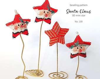 Beading Pattern Step-by-step INSTANT downloadable PDF - 3D Beaded Christmas Star No 100 -  Santa Claus