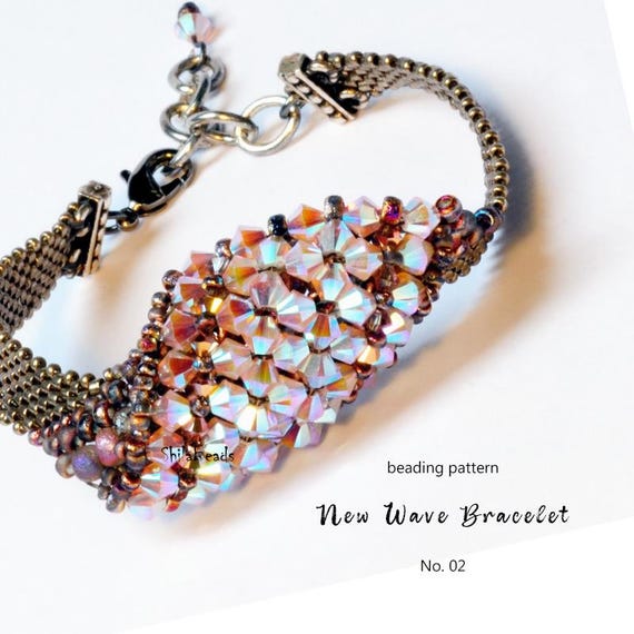 Pattern Tutorial - Jewelry Making, Beaded Bracelet with seed beads, crystals and pearls - Asymmetric Bracelet No. 02