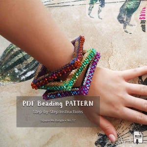 Peyote Stitch Square Bangle Pattern • Beaded Bracelet PDF Tutorial, Modern Geometric Jewelry