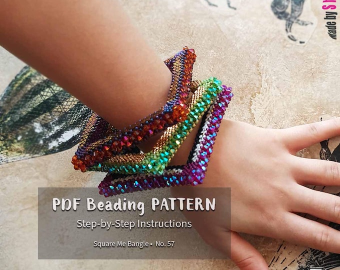 Peyote Stitch Square Bangle Pattern • Beaded Bracelet PDF Tutorial, Modern Geometric Jewelry