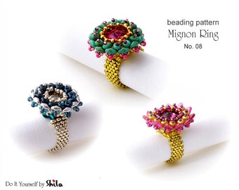 Beading Pattern Tutorial Step by step INSTANT download PDF - Mignon Ring No 08