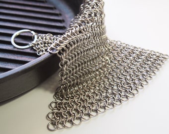 Steel Chainmail Scrubber | Reusable Cast Iron Pan Cleaner for Zero Waste Cleaning Handmade from Stainless Steel Chain Mail