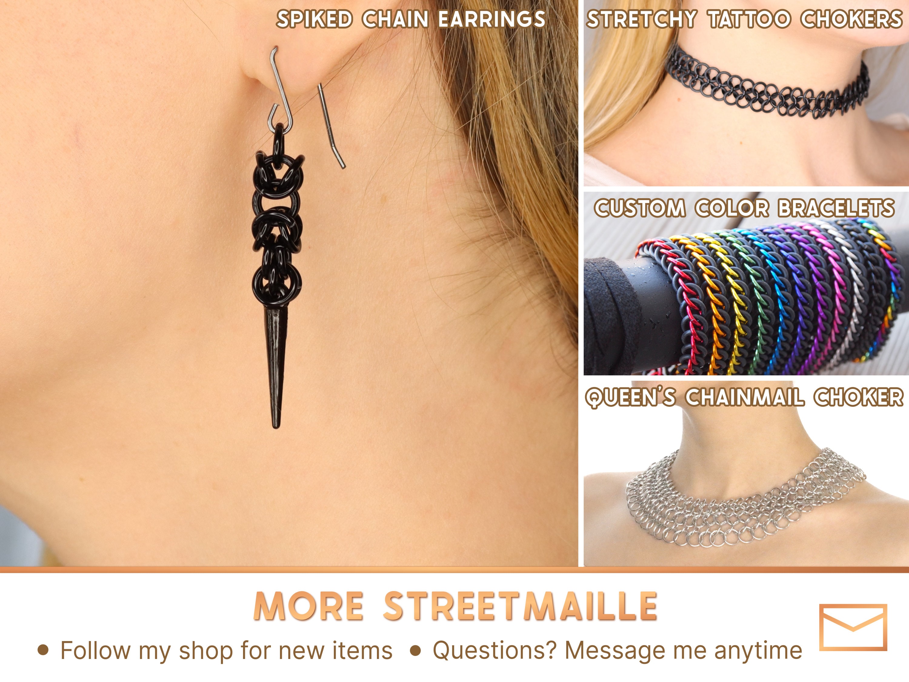 Spiked Tattoo Choker | Stretchy Chainmail Necklace With