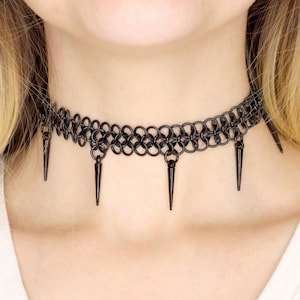 Spiked Tattoo Choker | Stretchy Chainmail Necklace With