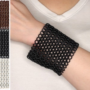 Chainmail Wrist Cuff | 3 inch Wide Stretchy Unisex Cover Up Bracelet Handmade in Your Size and Choice of Colors