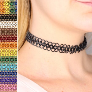 Chainmail Tattoo Choker | Cute Stretchy 90s Style Necklace Handmade in Your Choice of a Rainbow of Colors and Size