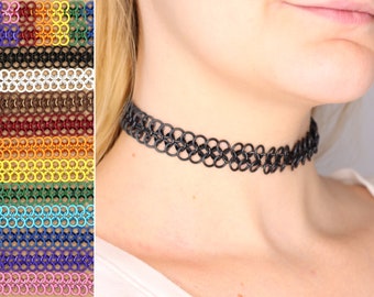 Chainmail Tattoo Choker | Cute Stretchy 90s Style Necklace Handmade in Your Choice of a Rainbow of Colors and Size