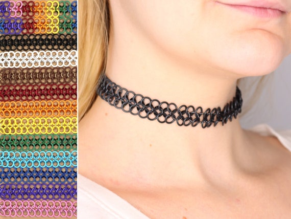 Chainmail Tattoo Choker Cute Stretchy 90s Style Necklace Handmade in Your  Choice of a Rainbow of Colors and Size 
