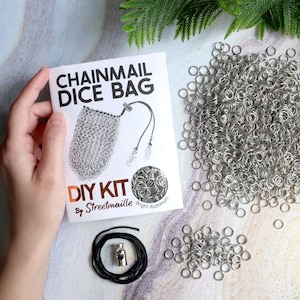 DIY Chainmail Dice Bag Kit - Beginner Metal Drawstring Pouch Craft Supplies and Tutorial