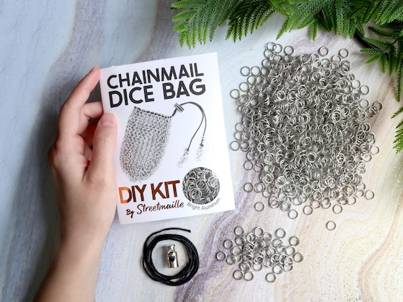 DIY Chainmail Dice Bag Kit - Beginner Metal Drawstring Pouch Craft Supplies and Tutorial