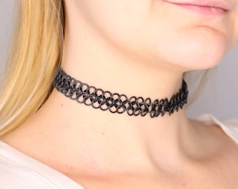 Ras de cou tatouage en cotte de mailles - Collier chaîne extensible fait main dans les couleurs de votre choix