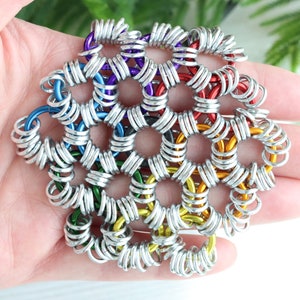 Hexagon Chainmail Fidget Toy - Metal Chain Fidget Sheet Handmade in Your Choice of Colors
