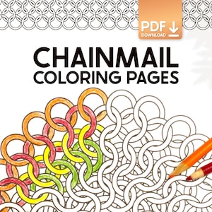 Dibujos para colorear de cota de malla: 7 patrones de anillos tejidos para imprimir (PDF, PNG, JPG)