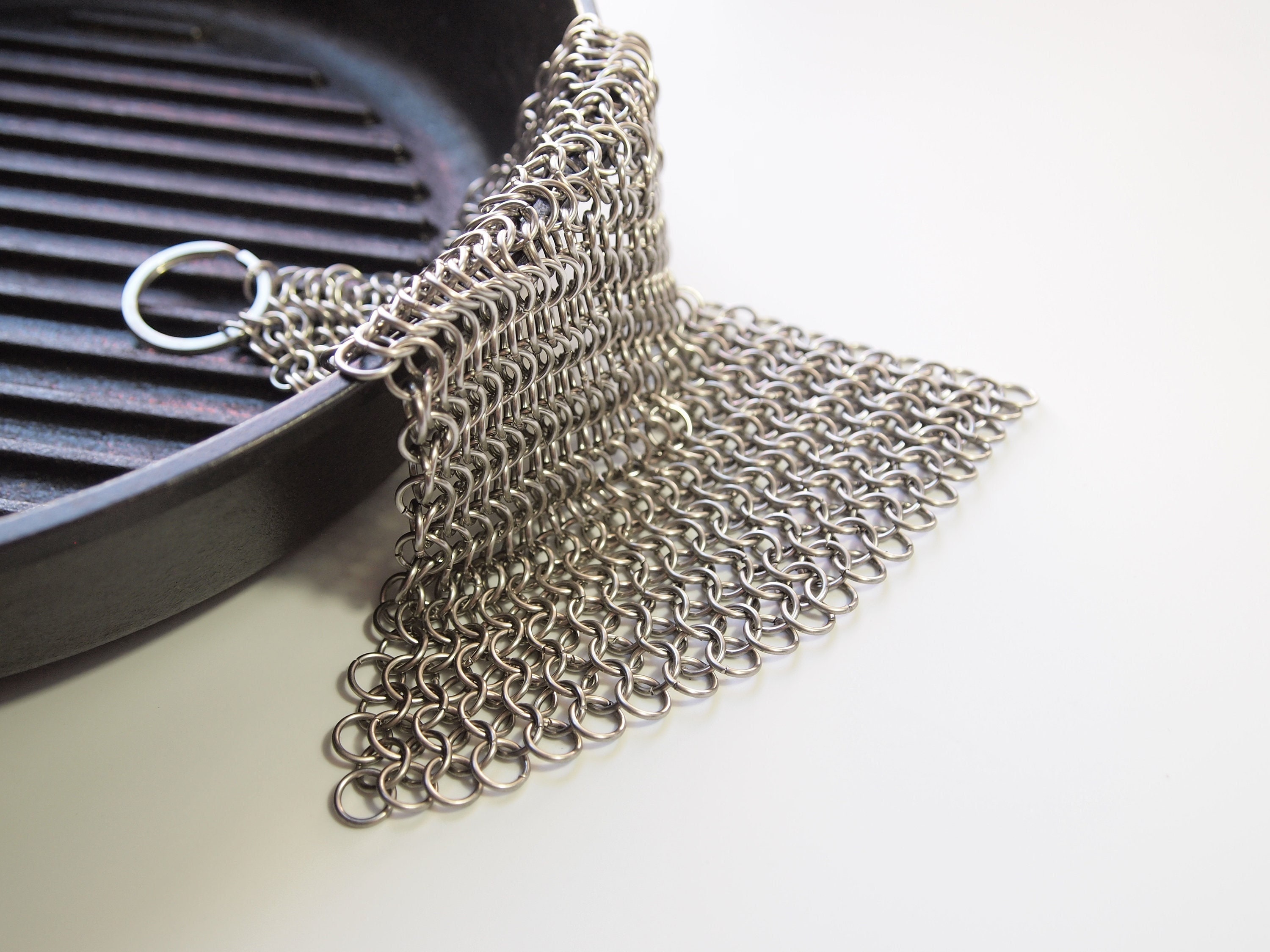 Steel Chainmail Scrubber Reusable Cast Iron Pan Cleaner for Zero