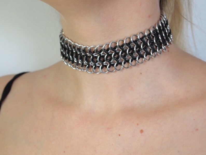 Wide Chainmail Choker Handmade Stretchy Necklace in Silver Etsy