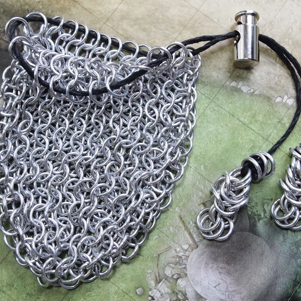 Chainmail Dice Bag | Silver Chain Mail Drawstring Pouch Handmade from Aluminum in Your Choice of Sizes | Tabletop Gaming Gift