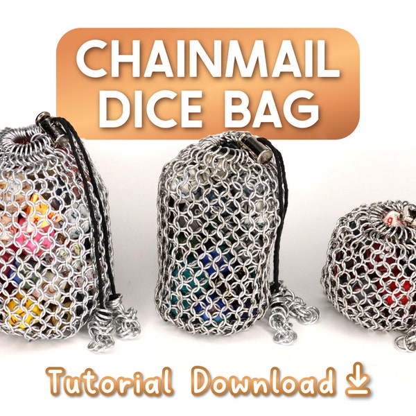 Chainmail Dice Bag Tutorial | Learn how to make a Metal Drawstring Pouch in Three Sizes with Optional Inlay Patterns | Instant PDF Download