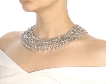 Chainmail Collar - Handmade Fantasy Statement Necklace for Formal Looks