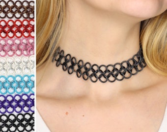 Oversized Tattoo Choker | Stretchy Chainmail Necklace Handmade in Your Choice of Colors and Size