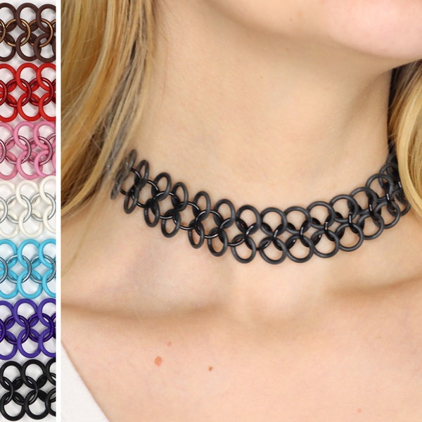 Oversized Tattoo Choker | Stretchy Chainmail Necklace Handmade in Your Choice of Colors and Size