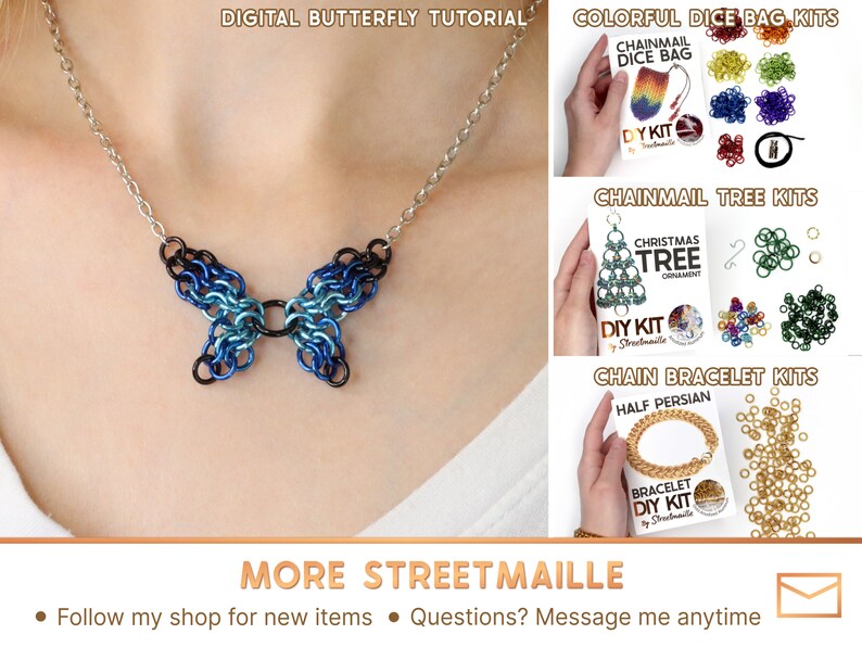 See more chainmail items on the Streetmaille store page, including a digital version of this tutorial without supplies, DIY dice bag kits, and more. Feel free to message me any time if you have any questions.