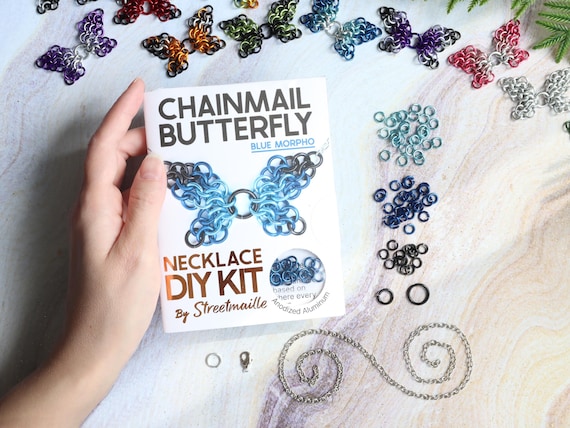 DIY Chainmail Butterfly Necklace Kit - Colorful Wing Pendant Jewelry Making Supplies and Tutorial