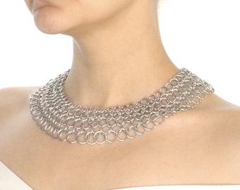 Queen's Chainmail Choker | Fantasy Statement Necklace Handmade in Silver Anodized Aluminum for Bridal and Formal Looks