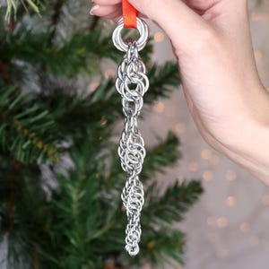 Spiral Icicle Ornament - Chainmail Winter Home Décor Handmade from Silver Anodized Aluminum