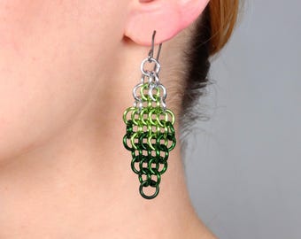 Diamond Chain Earrings - Fantasy Chainmail Earrings Handmade in Your Choice of Metallic Colors