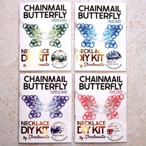 A photo of four of the butterfly kit colors including: Green Fairy, Blue fairy, Purple Fairy, and Pink Fairy. The fairy patterns start with the main color on the wing tip, moving through a lighter version of the color to silver at the center in a pleasant gradient pattern.