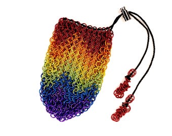Colorful Chainmail Dice Bag - Fantasy Drawstring Pouch Handmade in Your Choice of Metal Colors