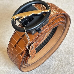 Premium Brown Crocodile Embossed Leather Belt for Men – 100% Genuine Italian Leather | 35mm Wide Handmade Dress Belt | Elegant Gift for Him