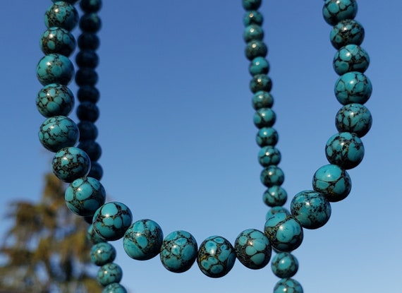 Vintage Peking glass faux turquoise beads graduat… - image 5