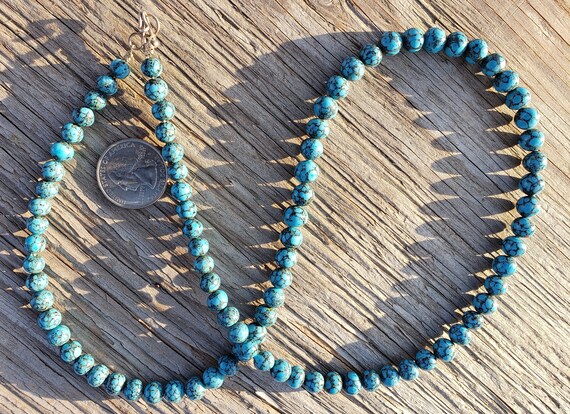 Vintage Peking glass faux turquoise beads graduat… - image 2
