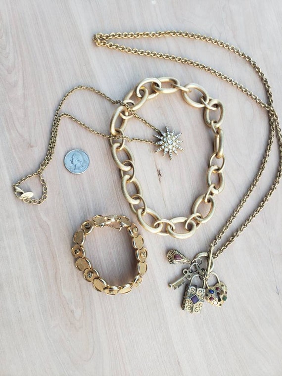 Chunky Gold tone Costume jewelry lot vintage neckl