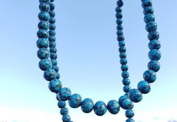 Vintage Peking glass faux turquoise beads graduat… - image 1