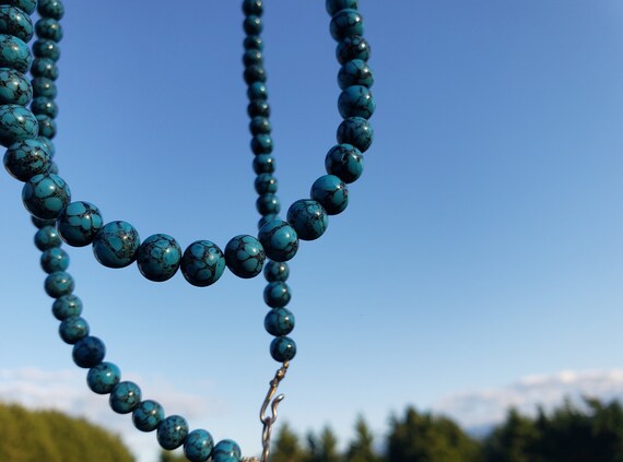 Vintage Peking glass faux turquoise beads graduat… - image 4