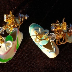 Lunch at the Ritz rhinestone metal enameled post earrings 1.6&quot; sneakers running shoes pieces pink green blue white retro vintage 90&#39;s whimsy