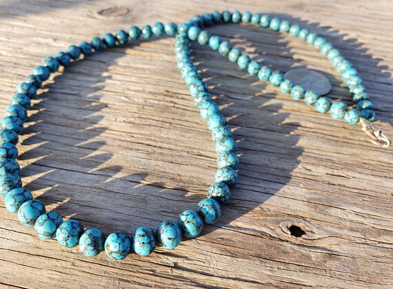 Vintage Peking glass faux turquoise beads graduat… - image 3