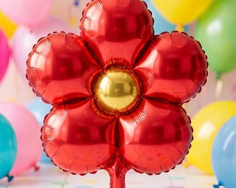 Red Flower Balloon, Daisy Balloon Decor, Valentine Balloon, Birthday Party Balloon, Floral Foil Balloon