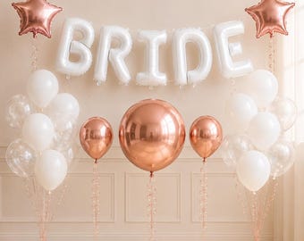 Bride Balloon Banner Set, Bridal Shower Decorations, Bachelorette Party Decor, White Gold Balloons, Bride To Be Party