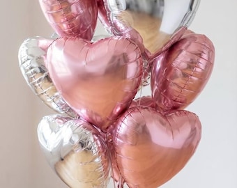 Silver Heart Balloons Set of 10, Metallic Heart Balloons, Wedding Party Decor, Birthday Balloons, Luxury Event Decor