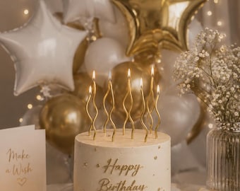Gold Spiral Birthday Candles, Luxury Cake Candles, Wavy Metallic Candles, Elegant Birthday Cake Decor, Modern Party Candles, Celebration