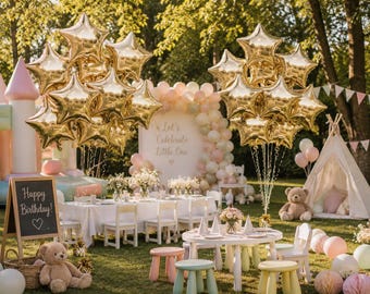 Metallic Gold Star Foil Balloon Set of 10, Party Photo Prop Decor