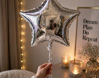 Silver Star Foil Balloon, Metallic Party Photo Prop Decor