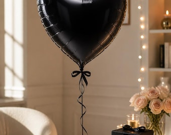Black Heart Balloon, Black Party Balloon, Gothic Birthday Decor, Elegant Event Balloon, Foil Heart Balloons